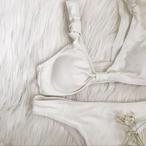 NEW ✨ White Ruche Simple Tie Bikini Cheeky